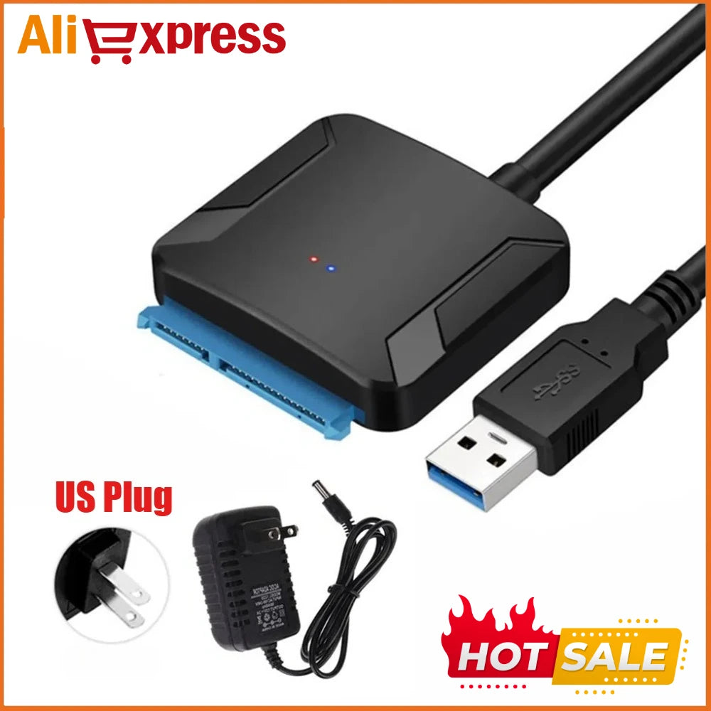 Câble adaptateur SATA vers USB 3.0 pour disque dur SSD HDD SATA III 2.5/3.5 pouces, convertisseur de disque dur, prise en charge UASP avec adaptateur d'alimentation 12V