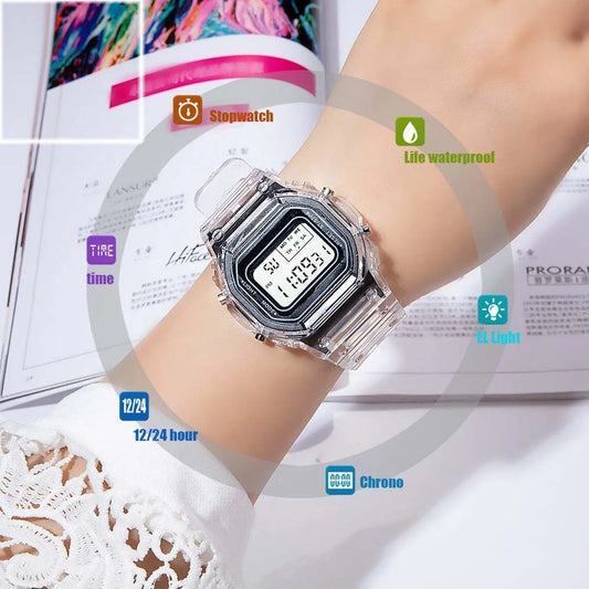 Kids Fashion Simple LED Digital Watch Casual Transparent Sports Electronic Watch Boys Girls Luminous Clock Children's Watch