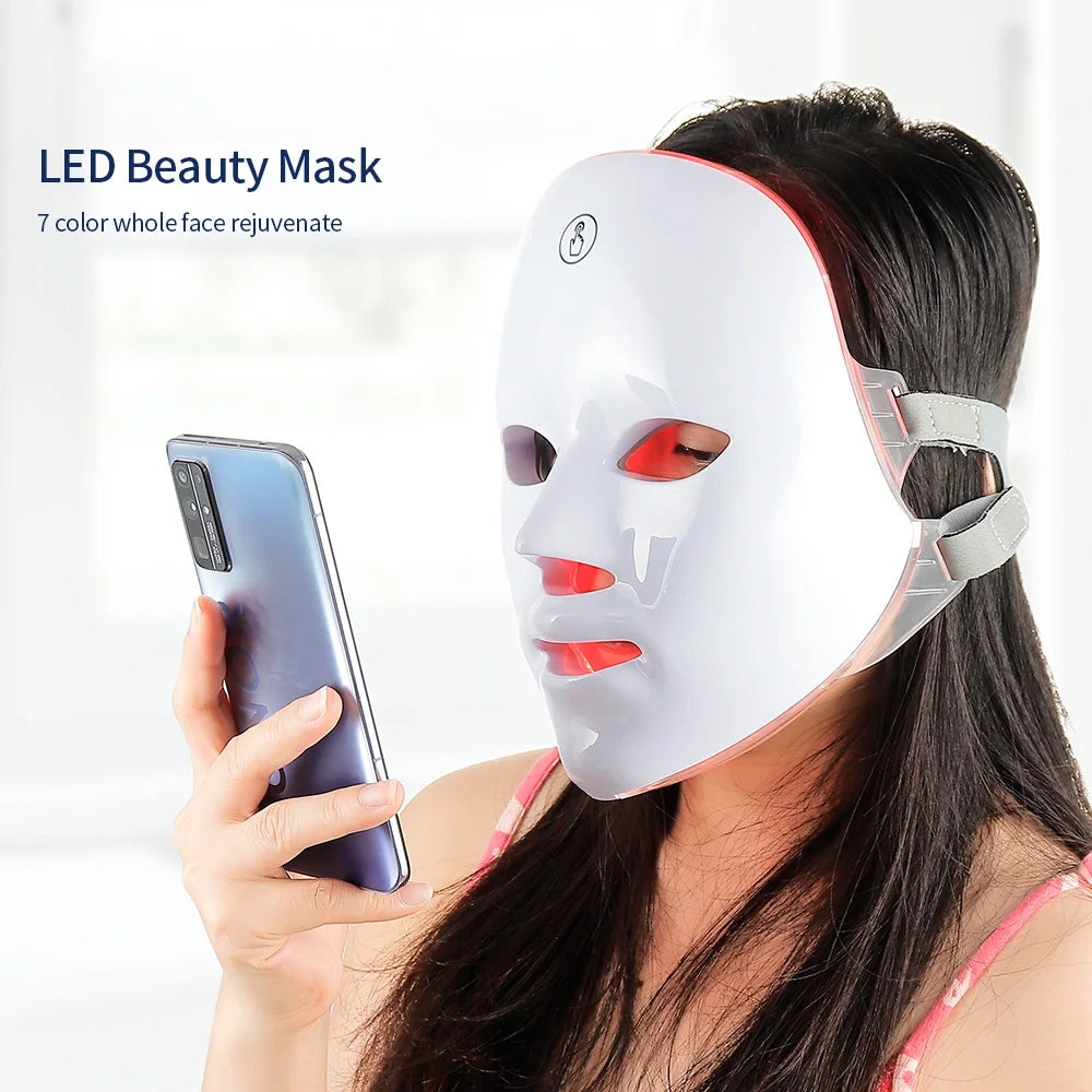 Mascarilla facial LED de 7 colores, reparación LED, máquina de belleza para la piel, uso inalámbrico