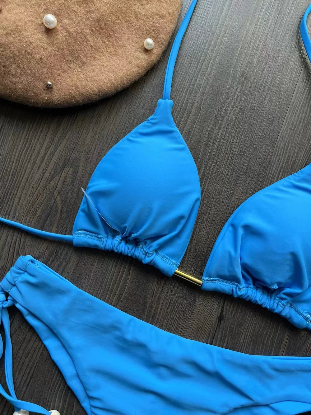 2025 nouveau Triangle Sexy maillot de bain pour femmes Bikinis brésiliens licou maillots de bain Push Up maillot de bain chaîne en métal plage Bikini ensemble