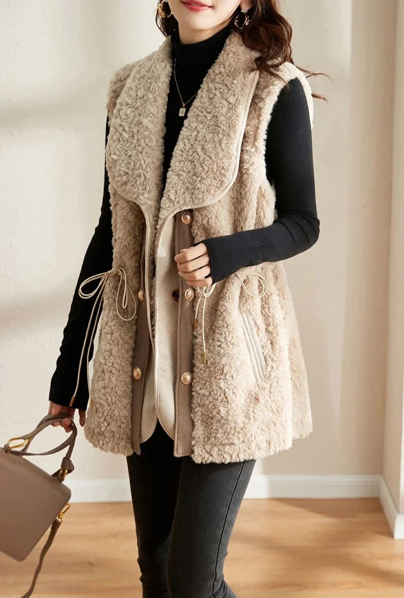 Chalecos de piel de cordero para mujer, Wstring de proximidad, chalecos elegantes de otoño para mujer, nueva colección
