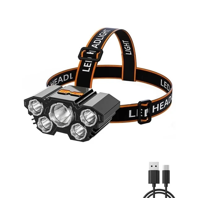 Lampe frontale puissante à 5/11 LED, batterie 18650 intégrée, Rechargeable par USB, lanterne pour Camping en plein air, pêche