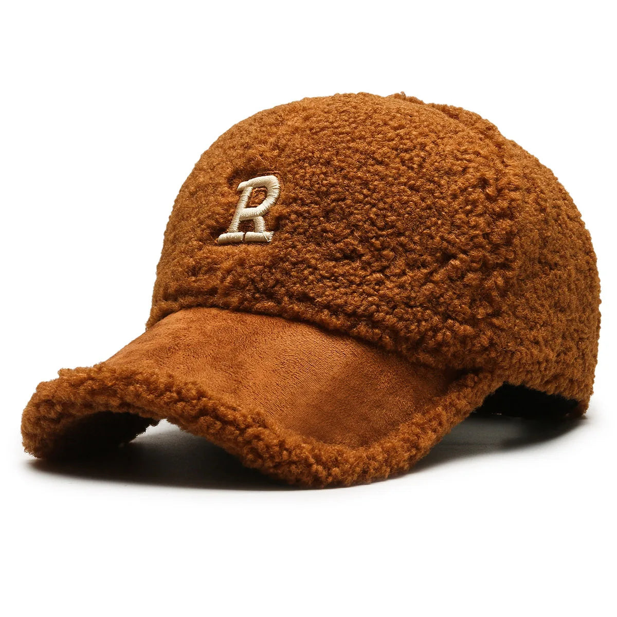 Trendy White and Brown Winter Baseball Caps for Men, Lambswool Luxury Hats for Women, Outdoor Windproof Golf Hat, Men's Cap