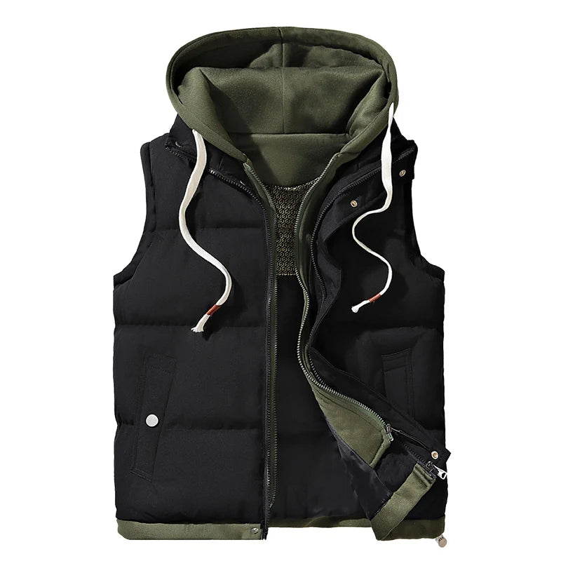 Veste d'hiver à capuche pour hommes, manteau en duvet de coton, gilet épais, gilet chaud, manteau décontracté
