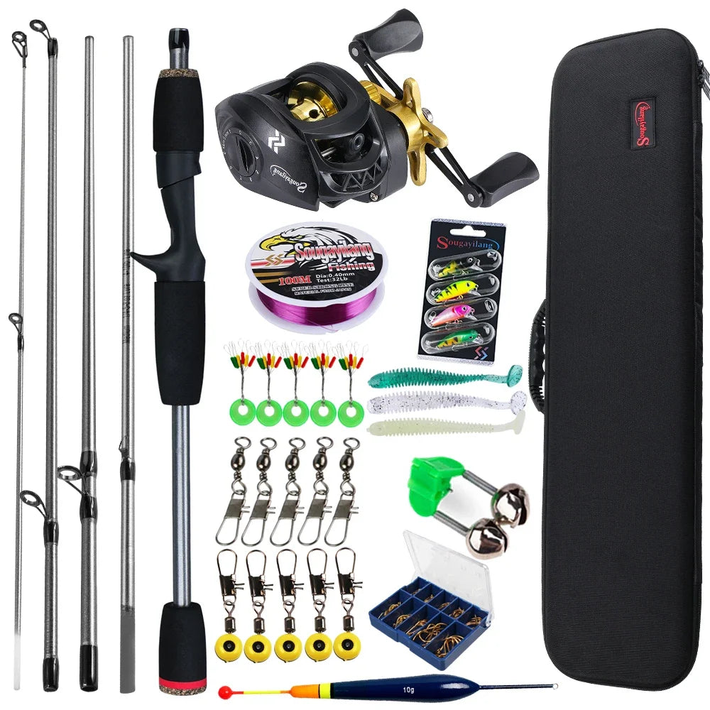 Sougayilang-Kit complet de moulinet de pêche Baitcasting, section Chlor5, rapport de vitesse 7.2:1, pêche au bar et à la carpe, le plus récent