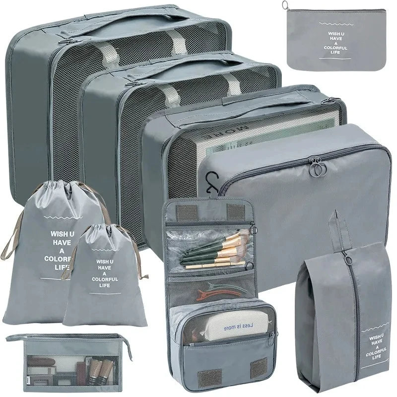 7/8/9/10 pièces ensemble organisateur de voyage sacs de rangement valise emballage Cubes ensemble étuis Portable bagages vêtements chaussure bien rangé pochette pliante