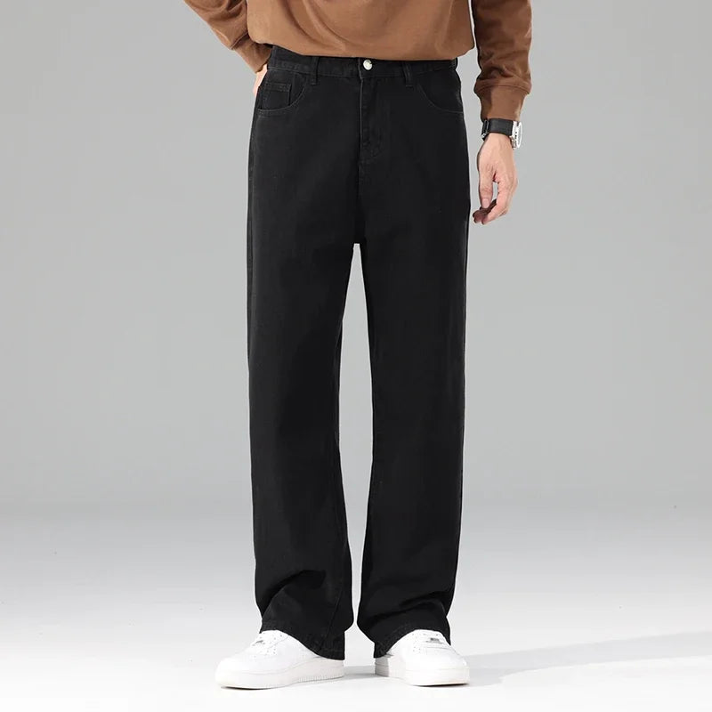 Pantalones vaqueros de hombre a estrenar, otoño, negros, informales, holgados, clásicos, rectos, cómodos, anchos, vaqueros para hombre