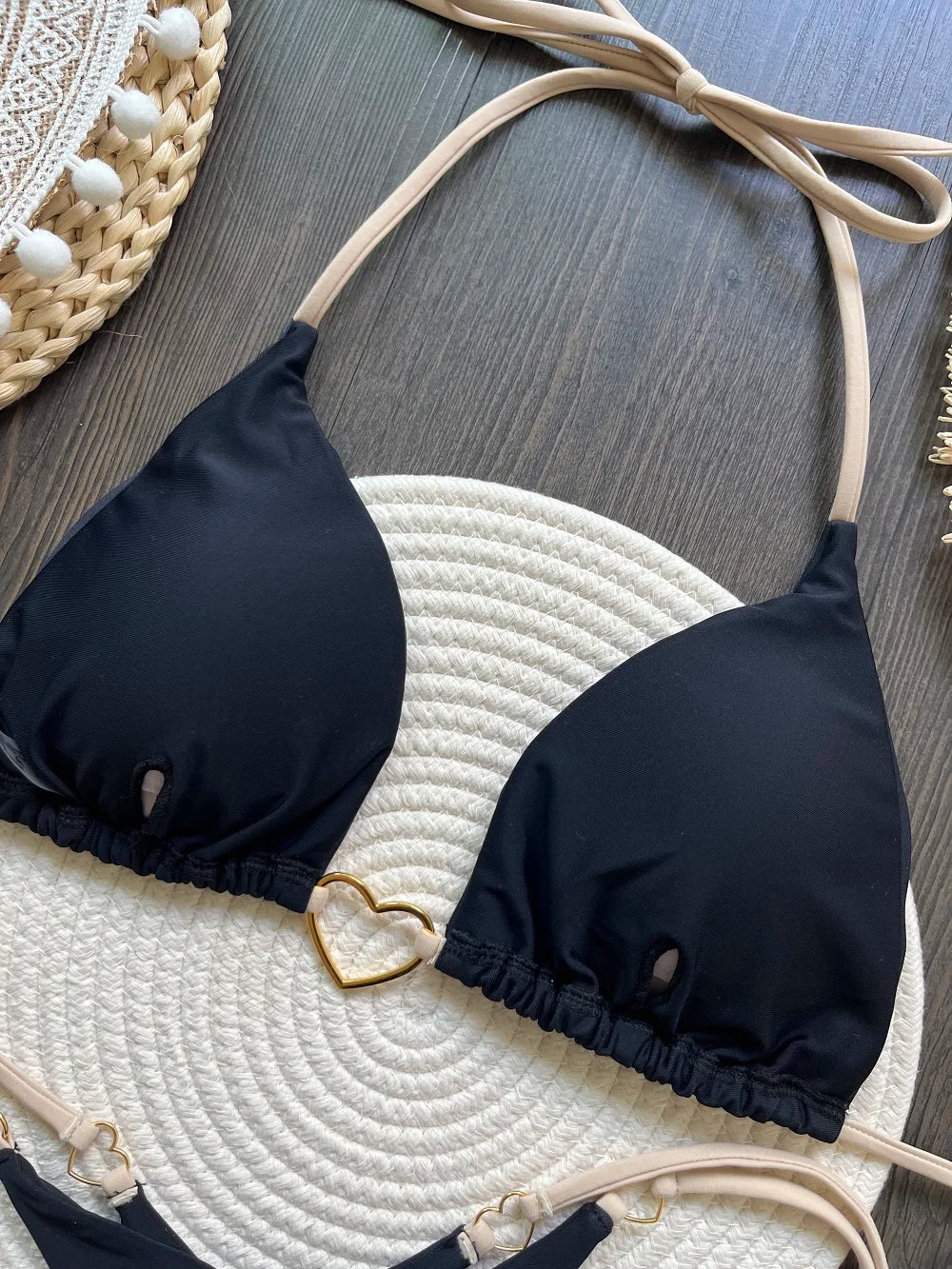 RUOTONSEPT-Maillot de bain deux pièces sexy pour femme, bikini brésilien, couleur unie, col licou, triangle, culotte tanga