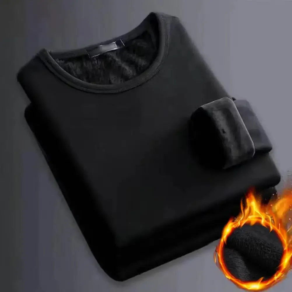 Winter Men's Thickened Velvet Warm Top Long-Sleeved Thermal Underwear Men's Round Neck Fashion T-shirt