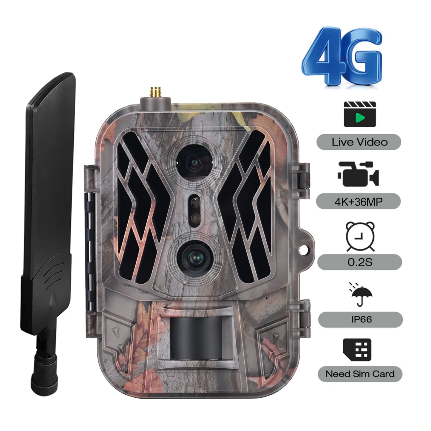 Caméra de suivi 4K 4G avec contrôle par application, service cloud, batterie 8000 mAh, double objectif, caméra de chasse pour la surveillance extérieure