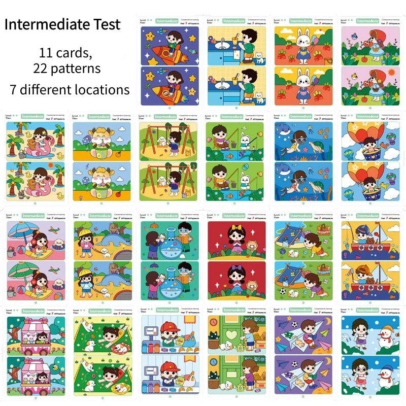 Juego de cartas educativo y reutilizable de dibujos animados para niños Encuentra las diferencias Encuentra niveles de dificultad para entrenar la atención y la concentración