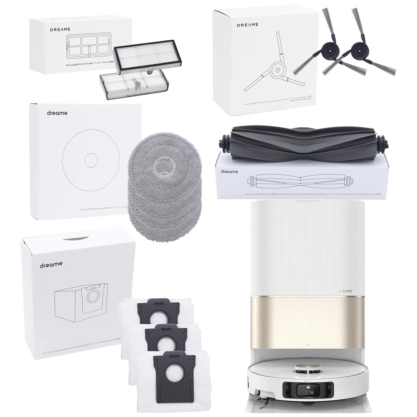【Opcional】 Accesorios originales para robot aspirador Dreame X40 Ultra, cepillo principal, filtro, bolsa de polvo, paño de mopa, cepillo lateral.