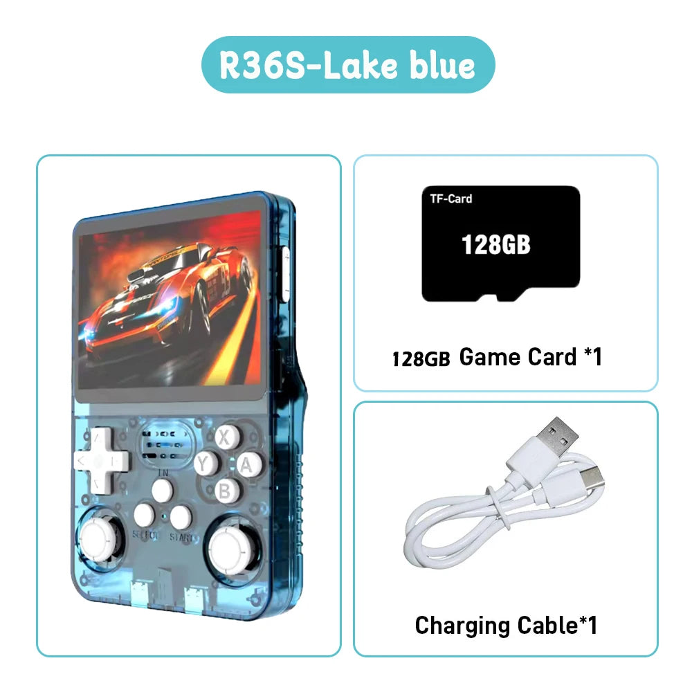 R36S ARKOS Consola de videojuegos portátil retro de 3,5 pulgadas IPS con múltiples colores disponibles, pantalla de reproductor portátil, 64GB de juegos