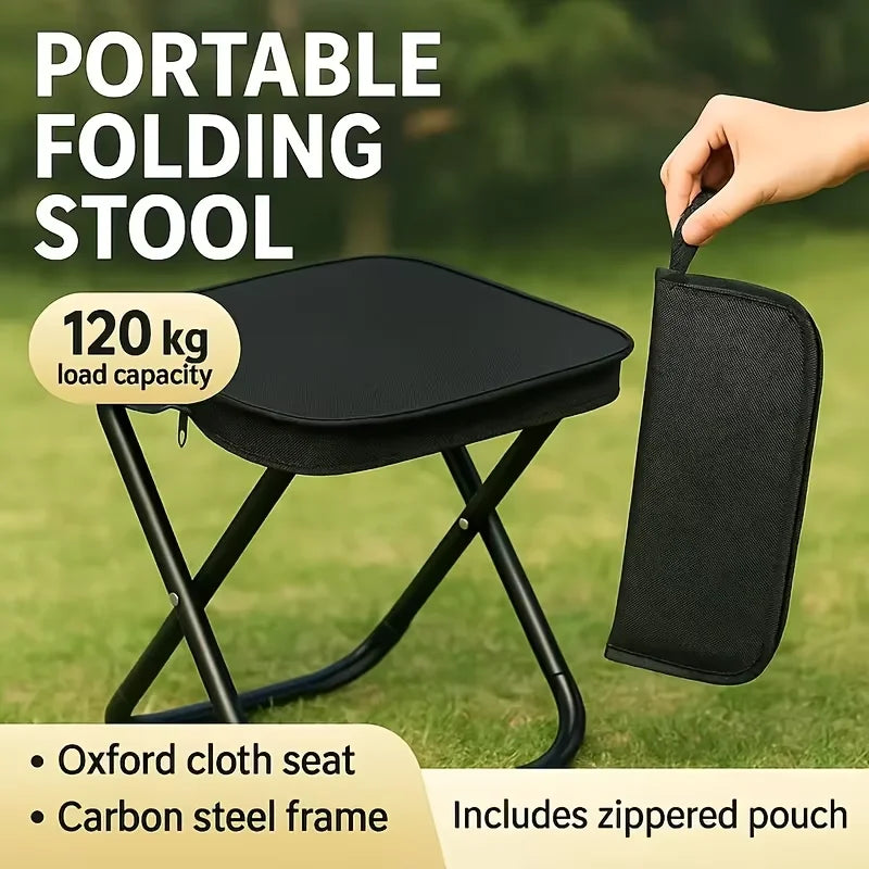 Tabouret pliant portable pour le camping, le pique-nique, la pêche, léger, durable, avec structure en fer, compact