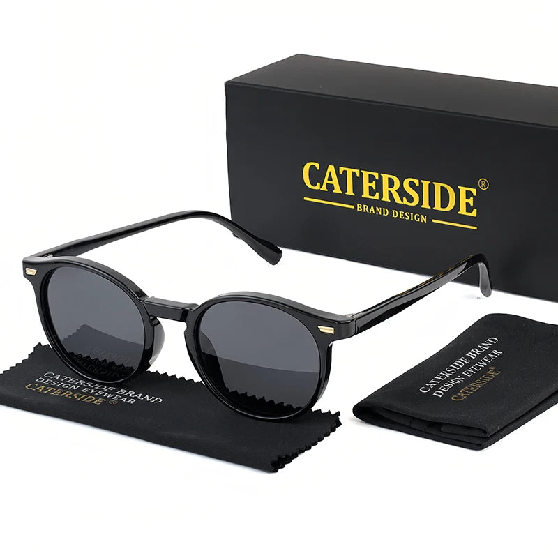CATERSIDE Polarized Retro Round Sunglasses for Men and Women, TR90 / Acetate, Vintage Style, for Driving and Travel