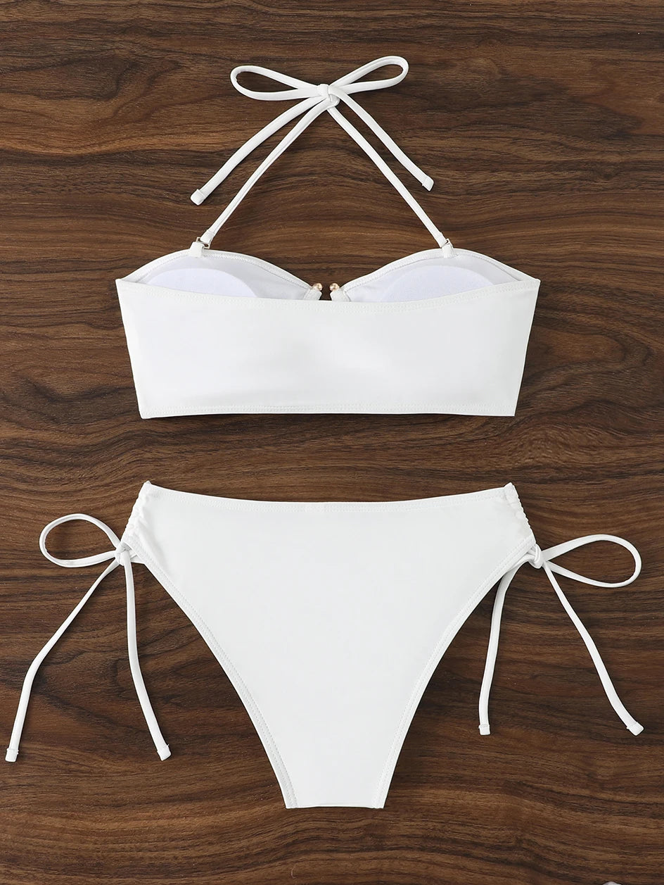 Maillot de bain bikini taille haute pour femme 2026, maillots de bain noués, maillots de bain femme, bandeau push-up, ensembles de bikinis, vêtements de plage brésiliens