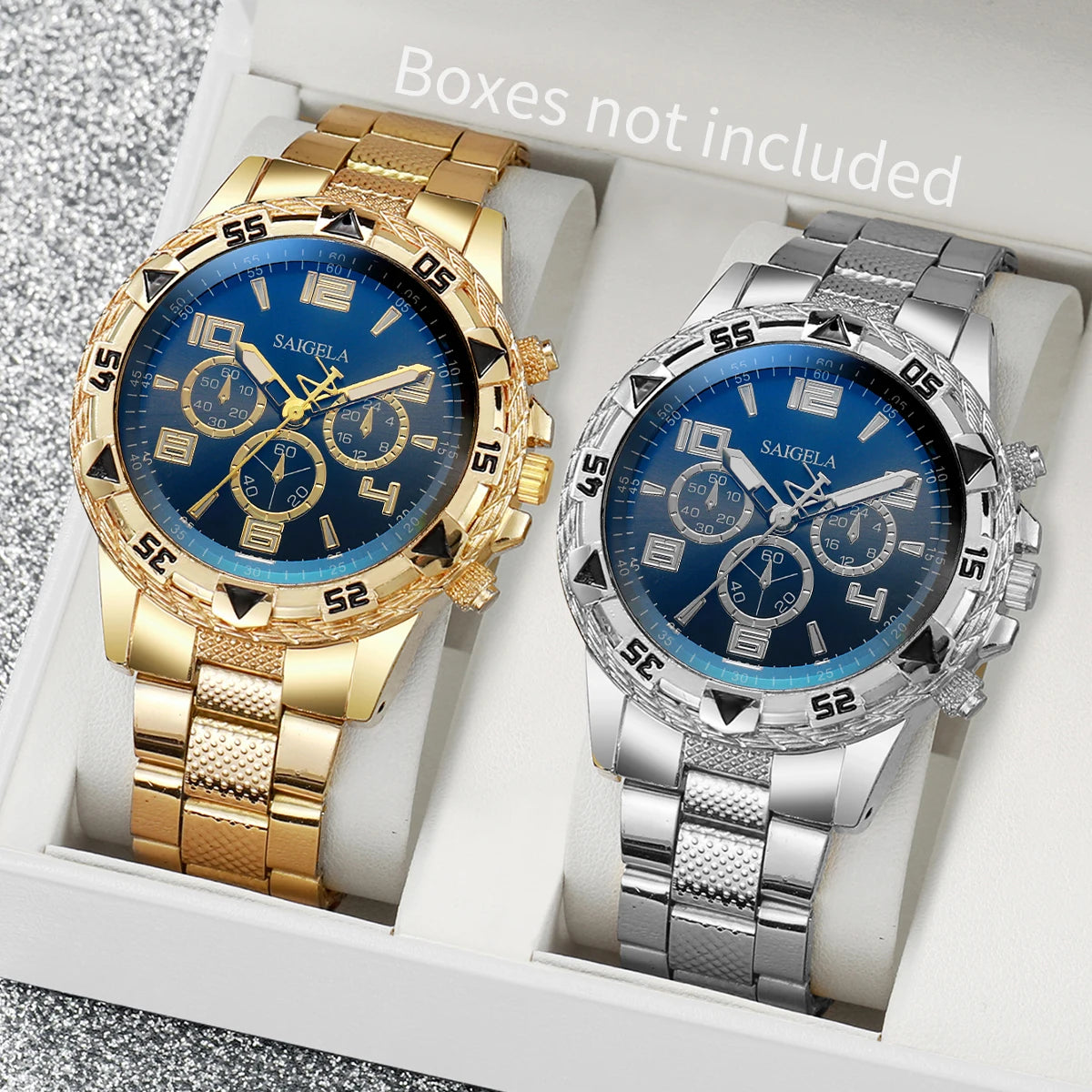 Set of quartz watches for businessmen, Arabic dial, steel strap, men's fashion, no box, 2 pieces per set