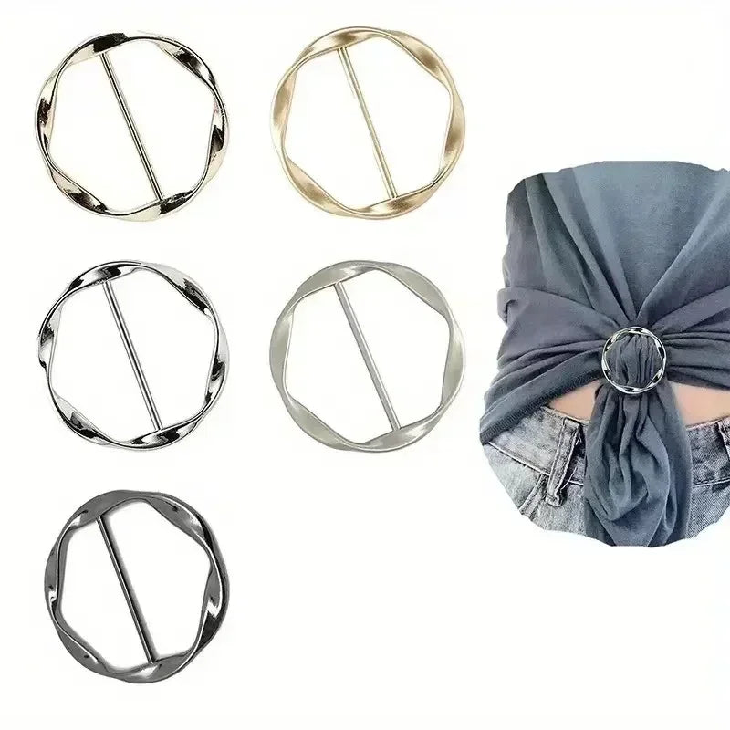 5 Pcs Fashion Round Metal Circle Clip Buckle Shawl T-Shirt Tie Clip Brooch Waist Buckle Versatile Clothing Ring Wrap Holder
