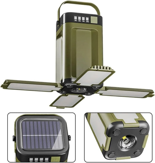 Lanterne de camping pliable multifonctionnelle à 4 feuilles, rechargeable par énergie solaire, grande capacité, lumière d'urgence portable pour l'extérieur