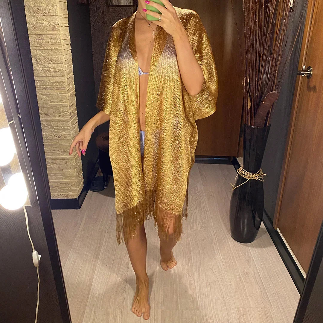 Solide Bikini couvrir gland robe de Plage tuniques maillot de bain maillot de bain femmes brillant couverture Ups pour maillots de bain femmes paréo Plage