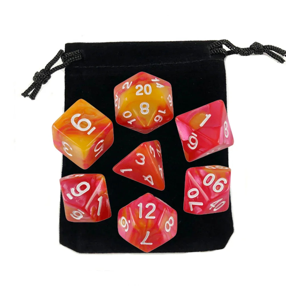 Dados poliédricos con bolsa, juego de mesa, desayunos, DnD, d4,d6,d8,d10,d %,d12,d20, 7 piezas