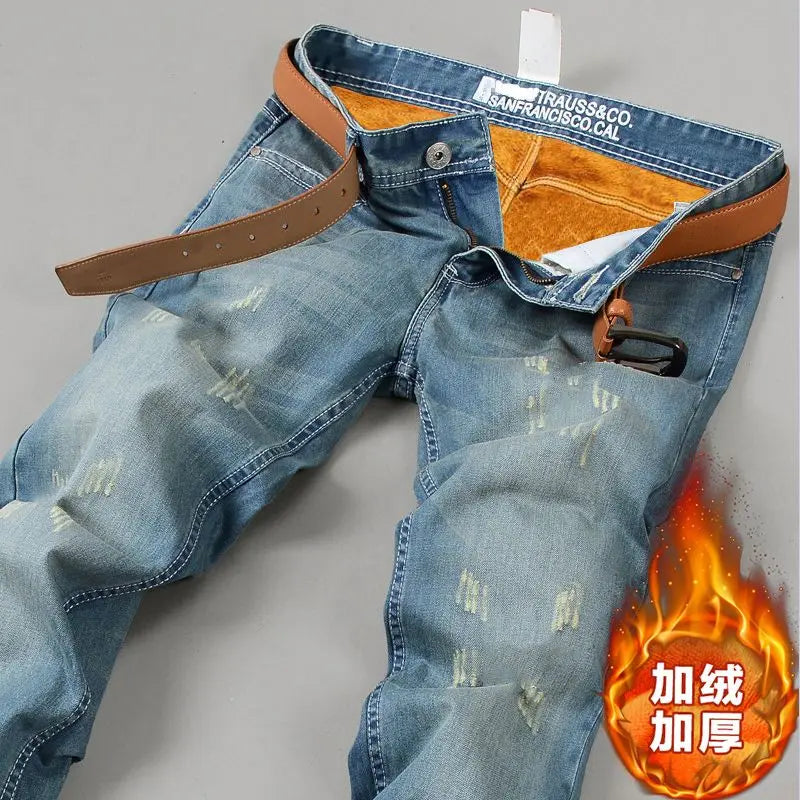 Otoño invierno Vintage Casual Loose Jeans Hombre Tendencia Moda Agujero Todo-fósforo Pantalones de mezclilla rectos Pantalones masculinos Ropa de hombre