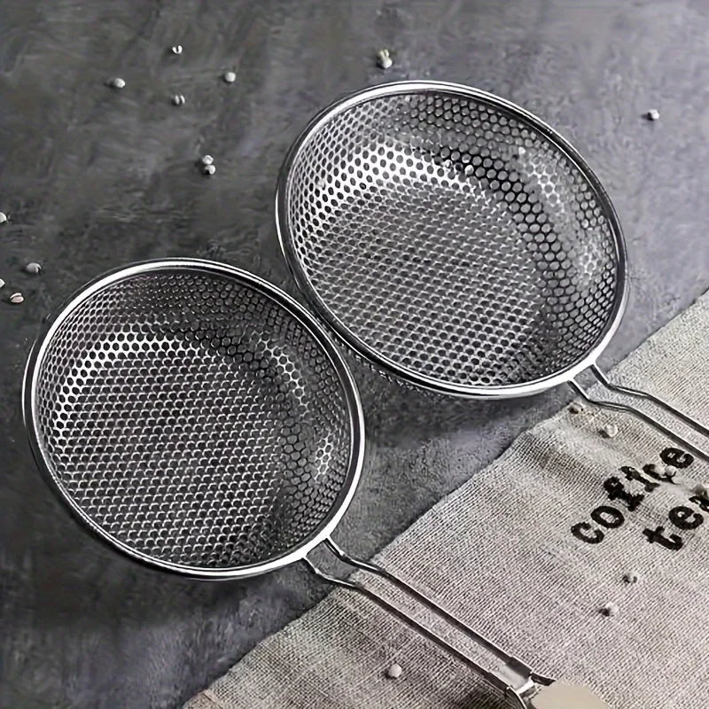 Colador de acero inoxidable con mango de madera, espumadera de malla fina, cuchara para cocinar, preparar alimentos, filtrar grasa para pasta y fideos