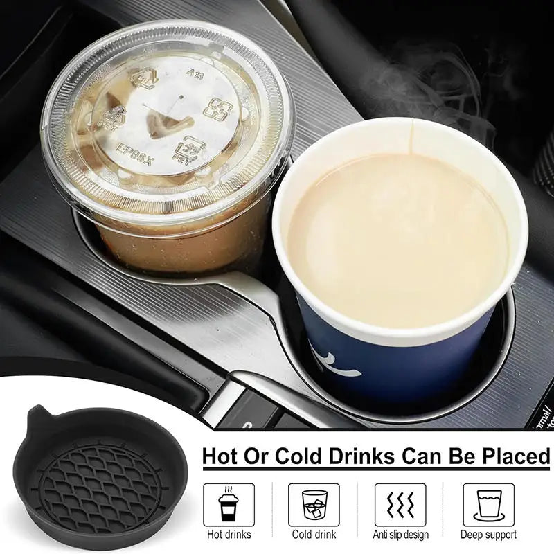 2-piece Black Car Cup Holder, Non-Slip Insert Coasters, Pads, Interior Accessories for Most Cups