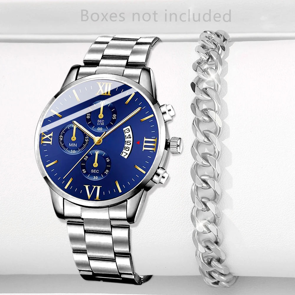 Montre Quartz Acier Inoxydable Homme — Calendrier Affaires Bracelet