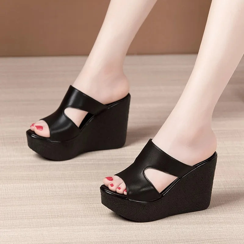 2025 nuevas pantuflas de plataforma con cuña para mujer, 2025 nuevas sandalias de tacón alto de verano, zapatos de playa sexys con punta abierta para mujer