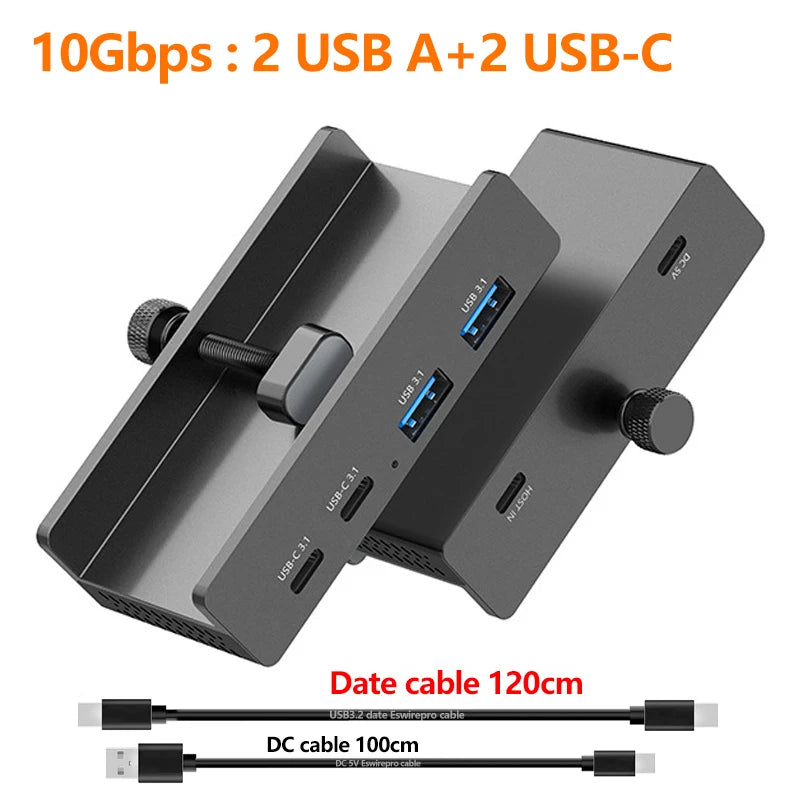 Abrazadera de concentrador USB de 10 Gbps, adaptador divisor USB3.2/3.0/2.0, estación de acoplamiento externa de múltiples clips para iMac Macbook Lenovo, accesorios para computadora de escritorio