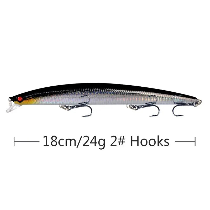 Leurre de pêche méné Laser appât artificiel dur 18 cm 24g yeux 3D crochets pointus appât de pêche en mer coloré manivelle Wobblers