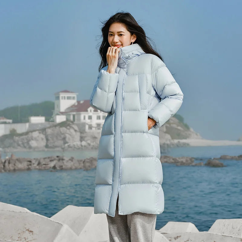 Doudoune longue imperméable pour femme — nouvelle collection hiver 2025, manteau ample à capuche