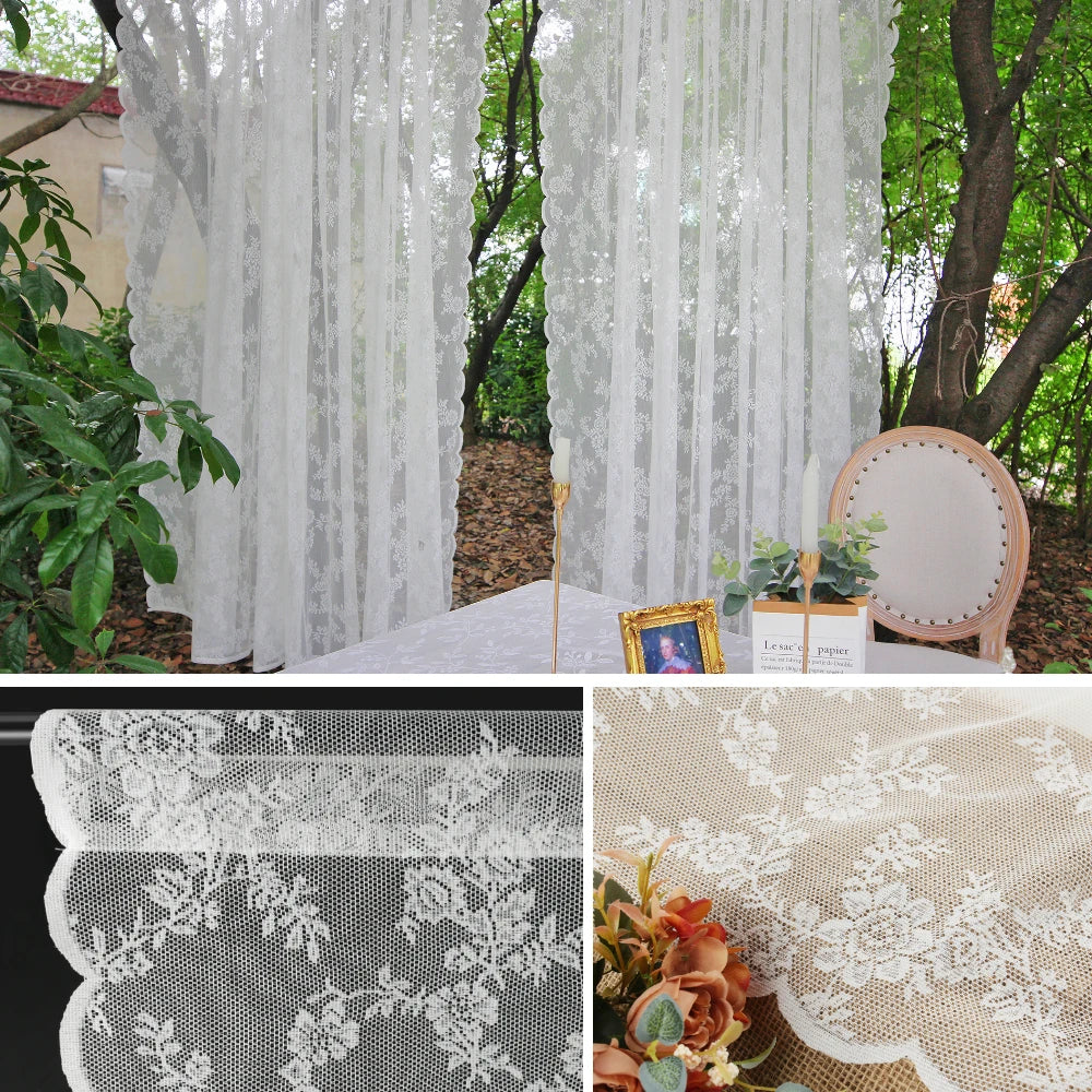 Rideaux transparents en dentelle brodée de fleurs blanches, en Voile de fenêtre de poche pour salon, chambre à coucher, décor de scène de mariage
