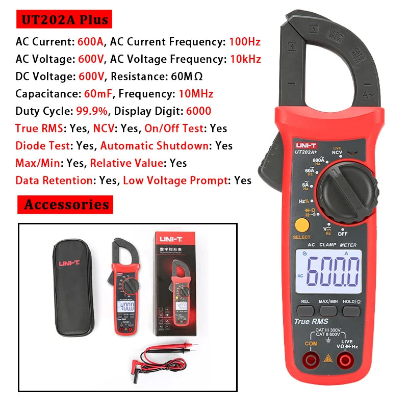 Pince multimètre AC/DC numérique — voltmètre, ampèremètre, multitesteur électrique professionnel