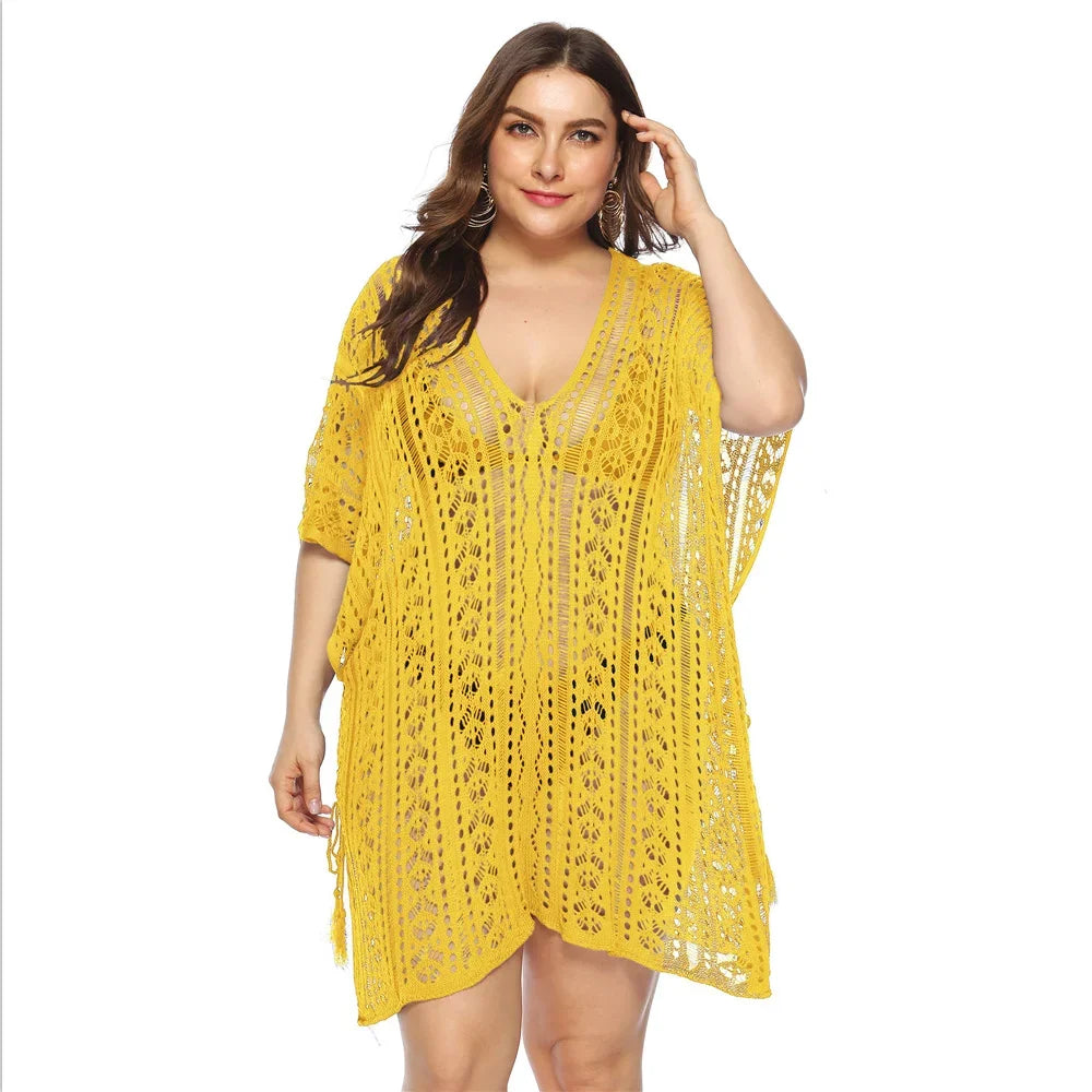 Grande taille Robe De Plage tunique maille unie Bikini couvrir maillot De Bain vêtements De Plage amples maillots De Bain pour les femmes Robe Robe De Plage