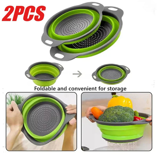 2pcs Silicone Collapsible Strainer Basket, Foldable Colander for Fruit Vegetable, Kitchen Strainer for Food Pasta Kitchen Tools Drainage Device