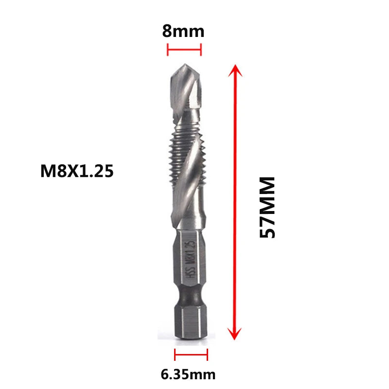 Forets tarauds plaqués titane tige hexagonale HSS — M3, M5, M6, M8, M10, outils à main