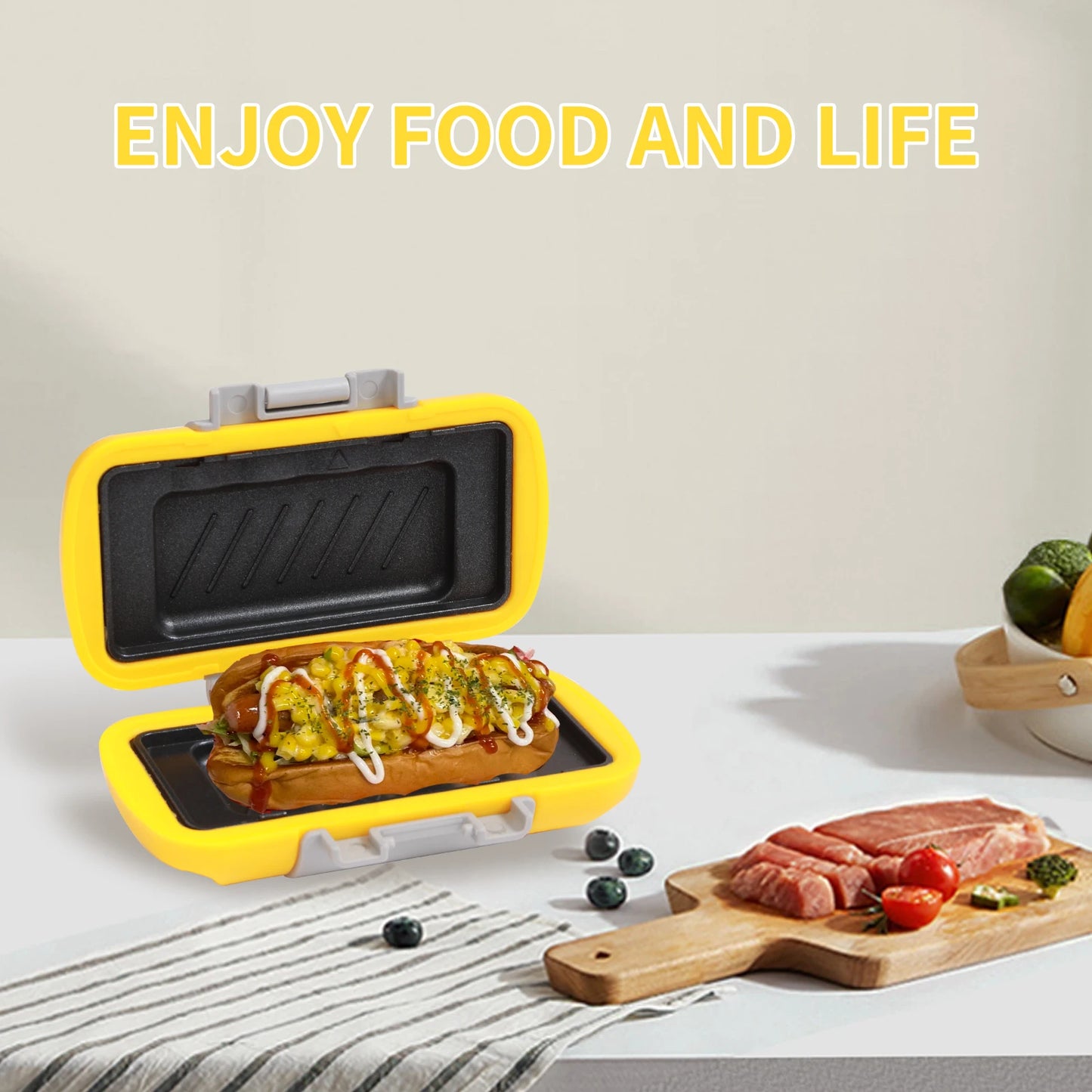 Machine à petit-déjeuner à sandwich micro-ondes, design compact, peut fabriquer des sandwichs, des toasts du petit déjeuner, des hot-dogs - comprenant des livres de recettes
