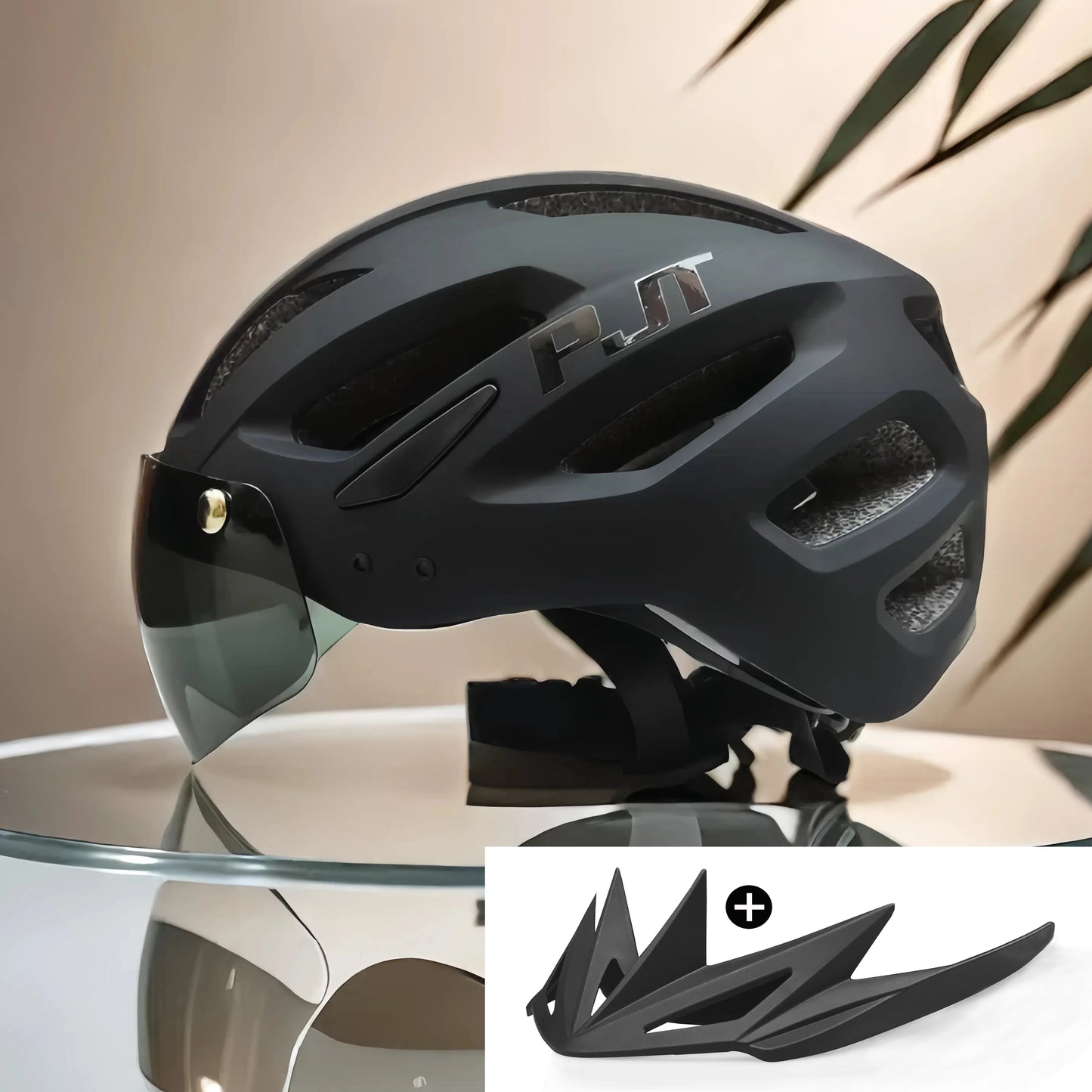 Casque vélo avec feu arrière LED USB rechargeable — lunettes de soleil intégrées, cyclisme route/VTT