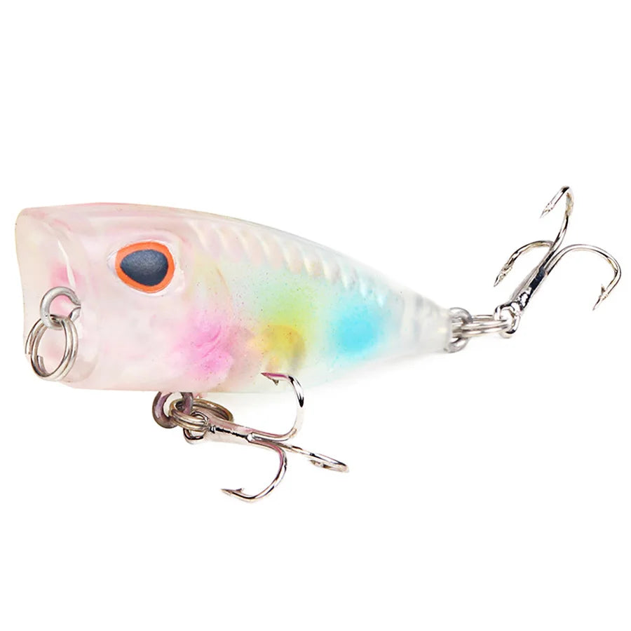 Ensemble de 7 leurres de pêche Mini Popper Crankbaits, yeux 3D, appâts durs, kit de leurres artificiels, wobblers pour la pêche à la traîne, brochet, surface de l'eau, swimbaits