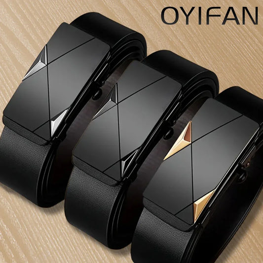 Men's Leather Belt Fashion Automatic Buckle Cowhide Luxury Male Belts Designer Black Belt 110-160 cm Large Size Jean Belt