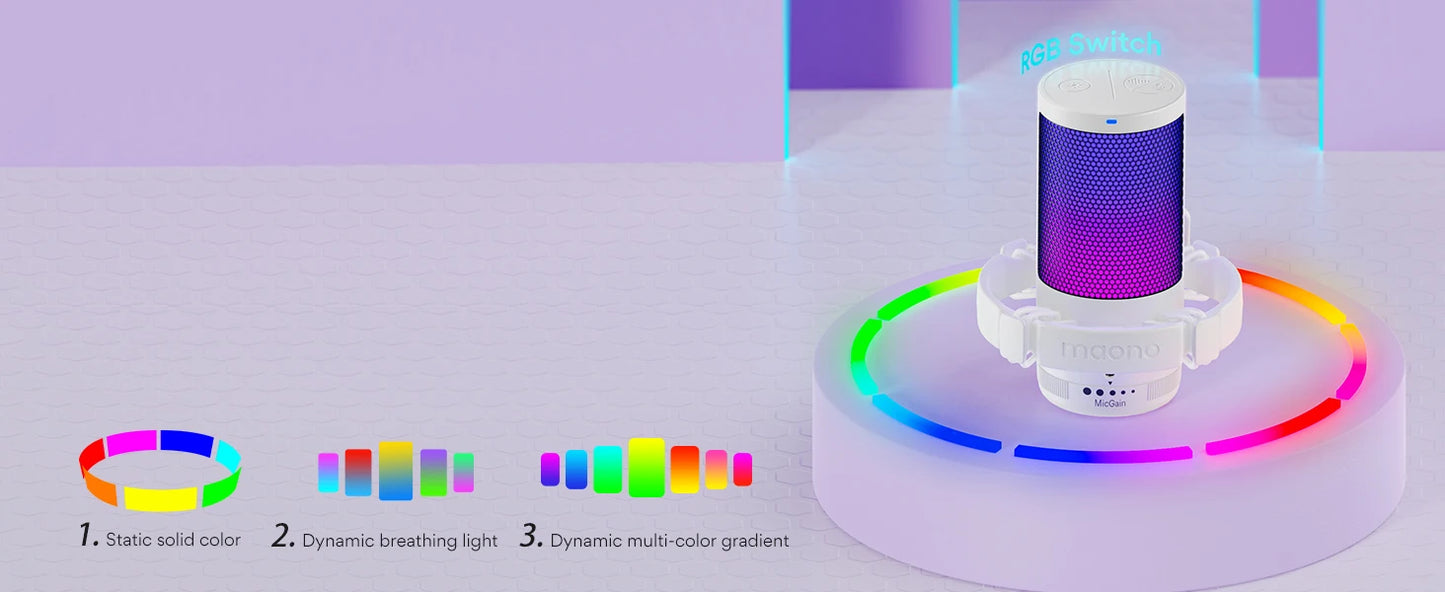 MAONO Gamerwave DGM20S — Microphone USB Gaming RGB Réduction Bruit Streaming