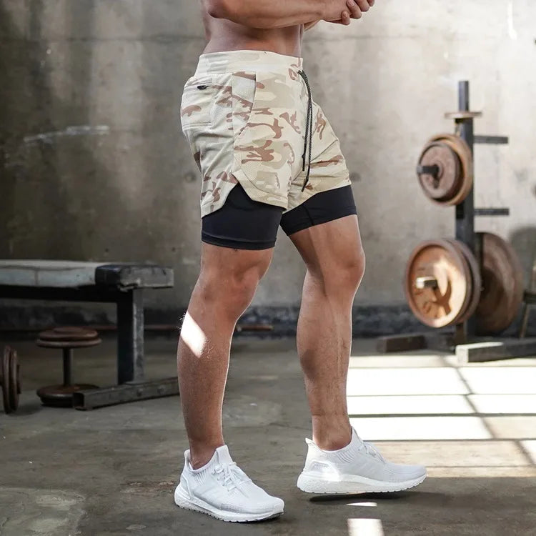 Short de course camouflage pour hommes, Short de sport 2 en 1, séchage rapide, entraînement, Fitness, Jogging, pantalons courts d'été pour hommes
