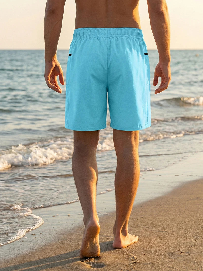 Short de plage d'été pour hommes avec poches zippées, short de planche à séchage rapide avec doublure en maille, maillot de bain, maillot de bain