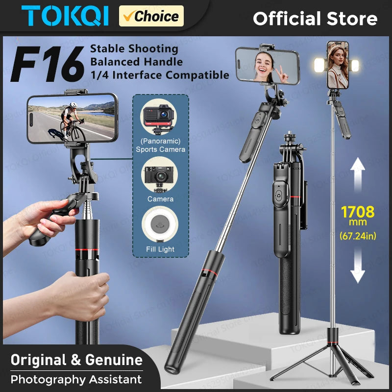 TOKQI — Bâton Selfie Extensible 360° Télécommande Bluetooth & Lumière Optionnelle