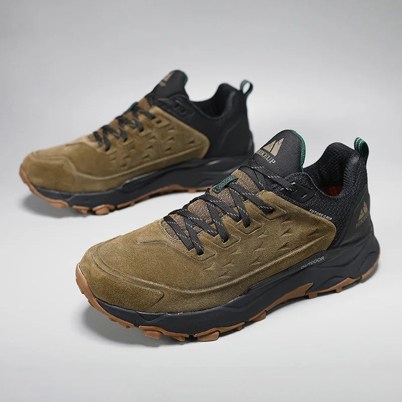 HIKEUP chaussures de randonnée pour hommes Sports de plein air Camping chasse marche chaussure daim cuir véritable respirant Sneaker antidérapant