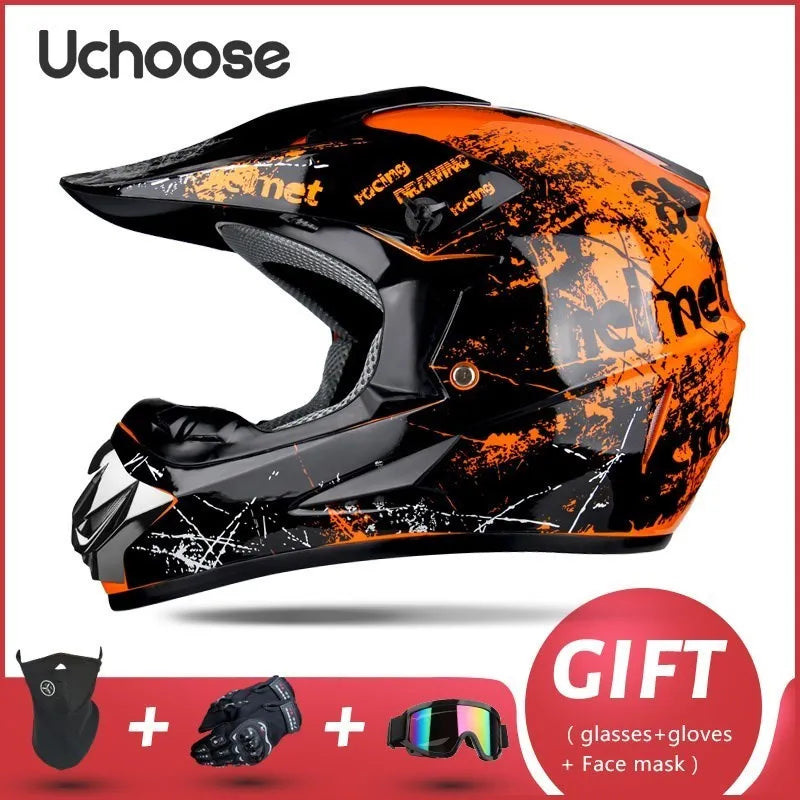 Casque de moto tout-terrain professionnel pour adultes et enfants, casque de moteur de course DOT de descente, cadeau gratuit