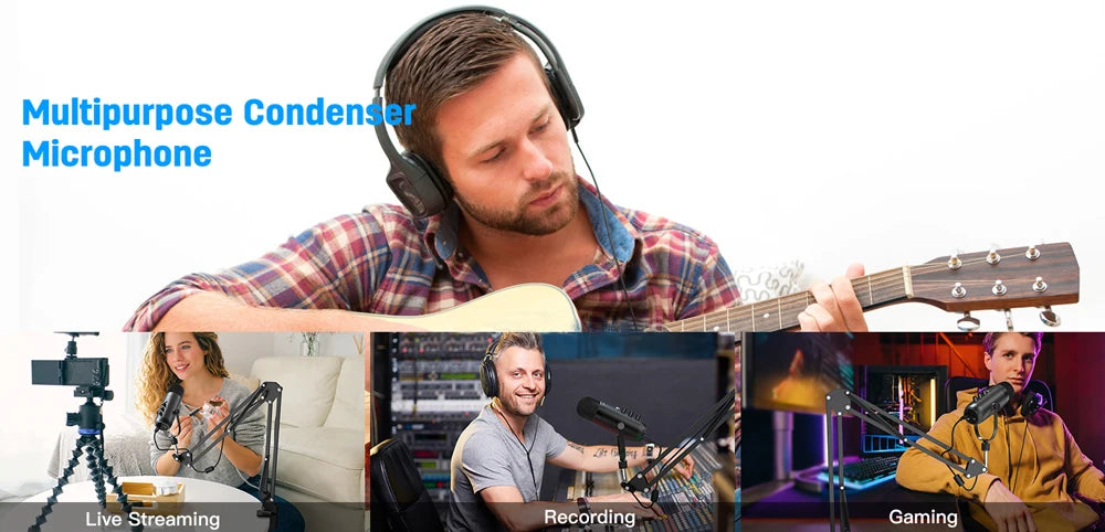 Haomuren – Kit microphone studio USB cardioïde avec bras HON pour enregistrement et podcast