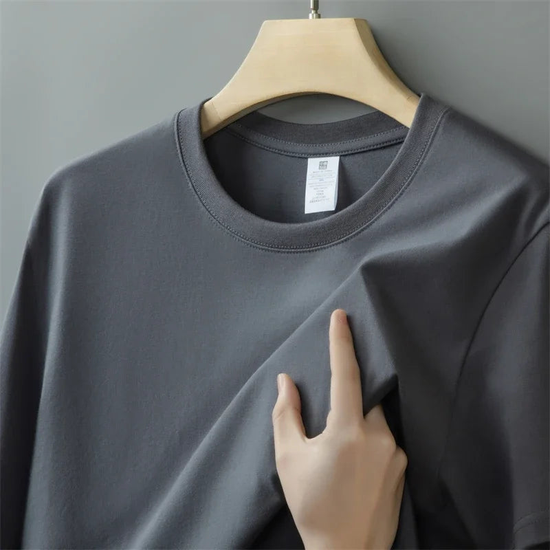 230g Men's Oversized Thick Crew Neck T-Shirt Summer Short Sleeve T-Shirt Pure Cotton Solid Color Top Casual Versatile T-Shirt